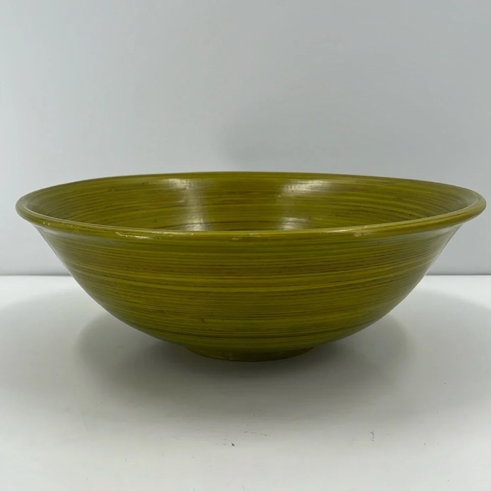 Pottery Barn Bowl Green Bamboo Serving Kitchen Dining Salad Fruit 12 inch